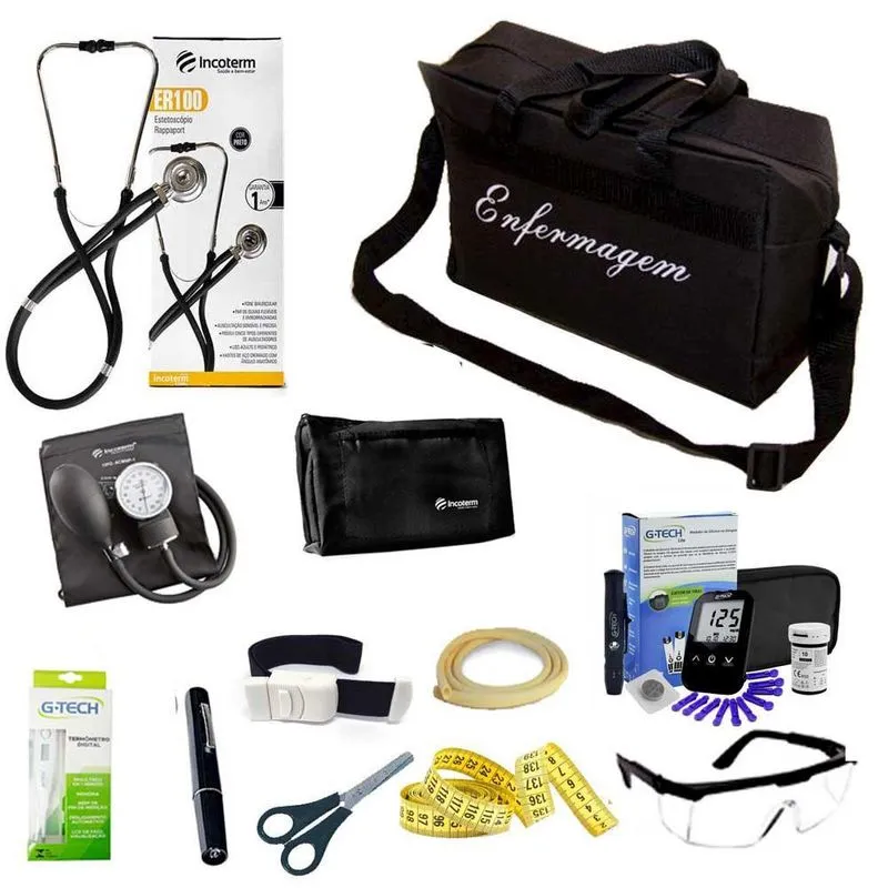 Novo Kit Acadêmico Da Enfermagem Preto Com Bolsa Luxo