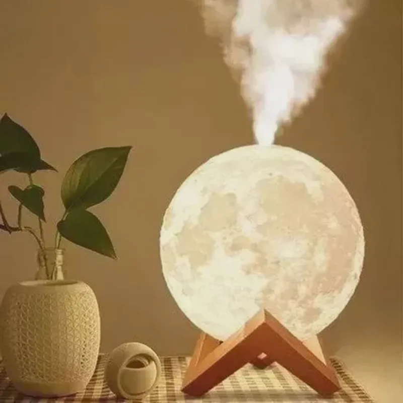 Luminária Abajur E Umidificador E Aromatizador Lua Cheia Touch 3d