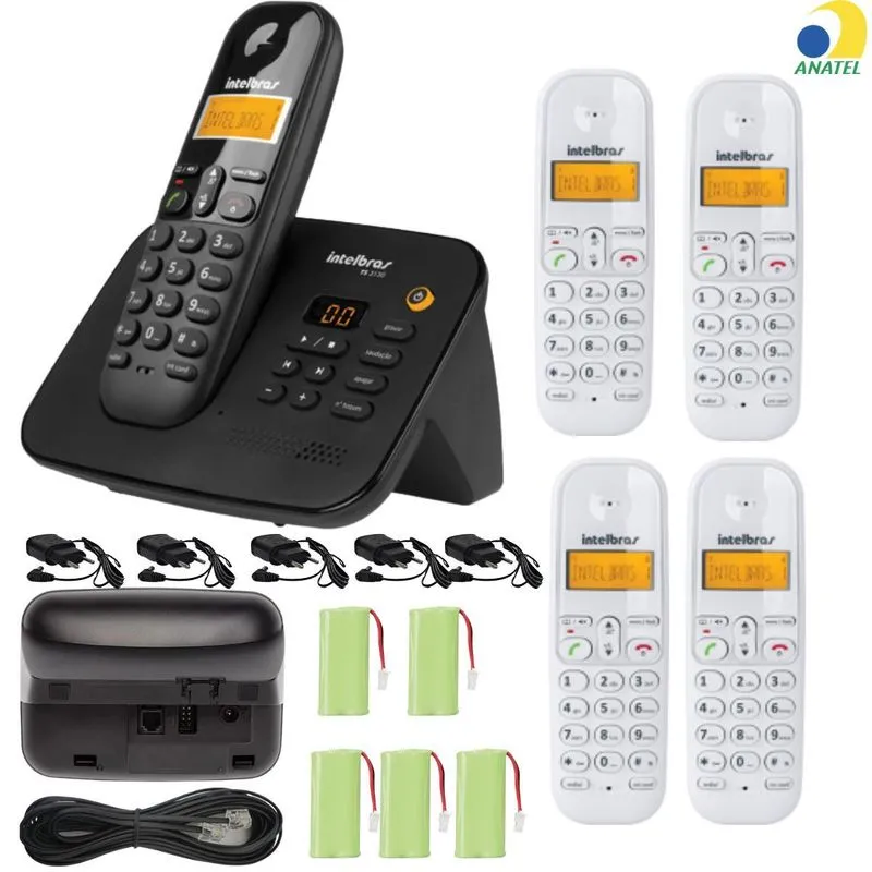 Kit Aparelho De Telefone Fixo De Mesa Sem Fio Bina E 4 Ramal Branco