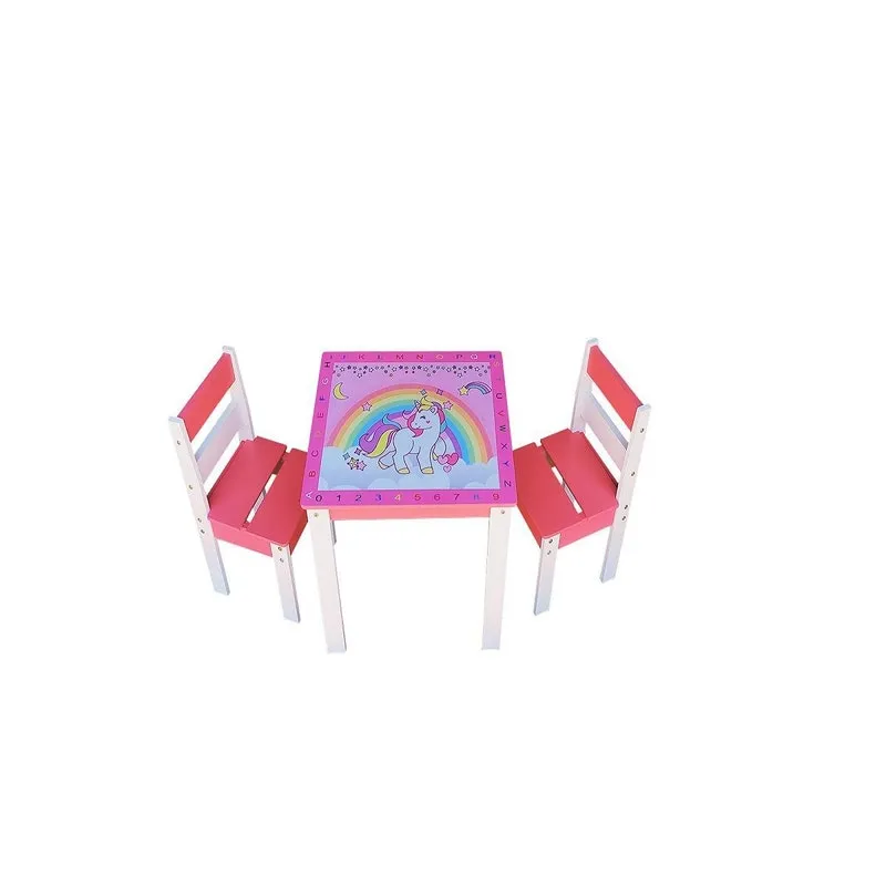 Mesa Mesinha Infantil Unicórnio Didática 2 Cadeiras Criança