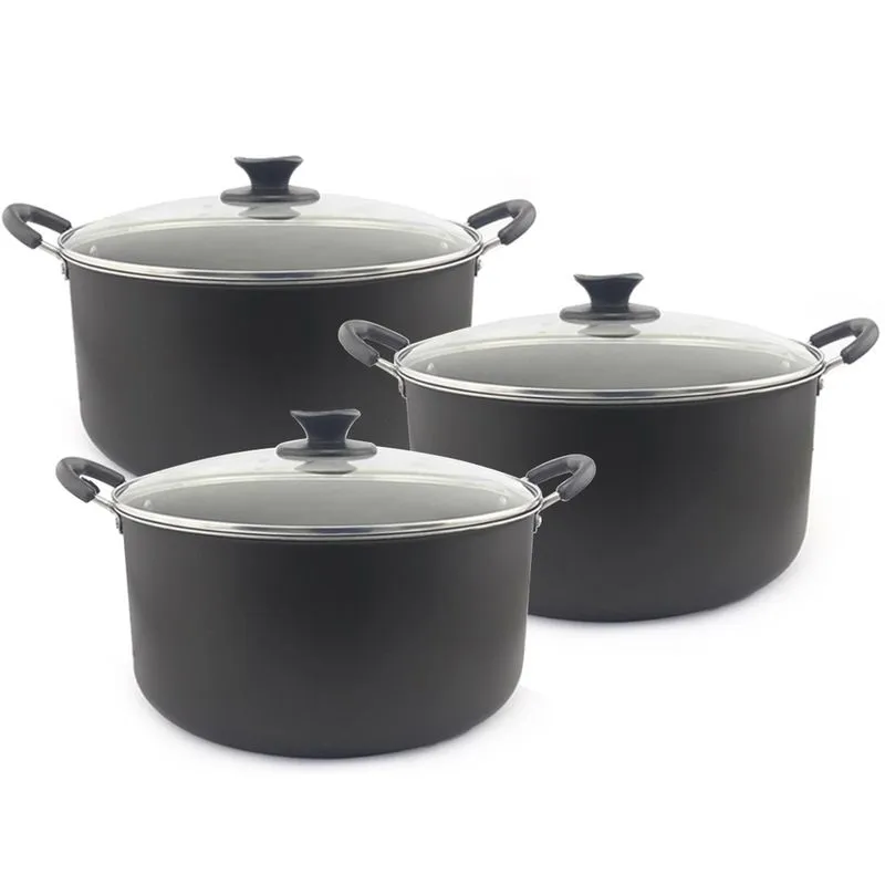 Kit 3 Caçarolas Grande Dona Chefa Anti Aderente 24cm 26cm e 30cm Com Tampa de Vidro