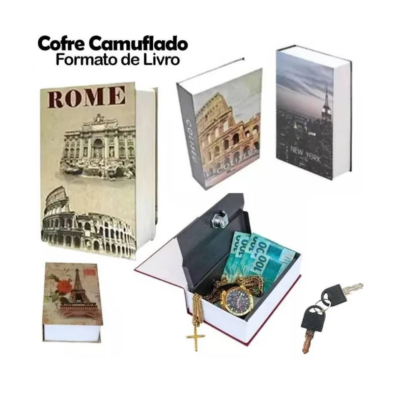 Cofre Camuflado Em Formato Livro Porta Joias Com 02 Chaves