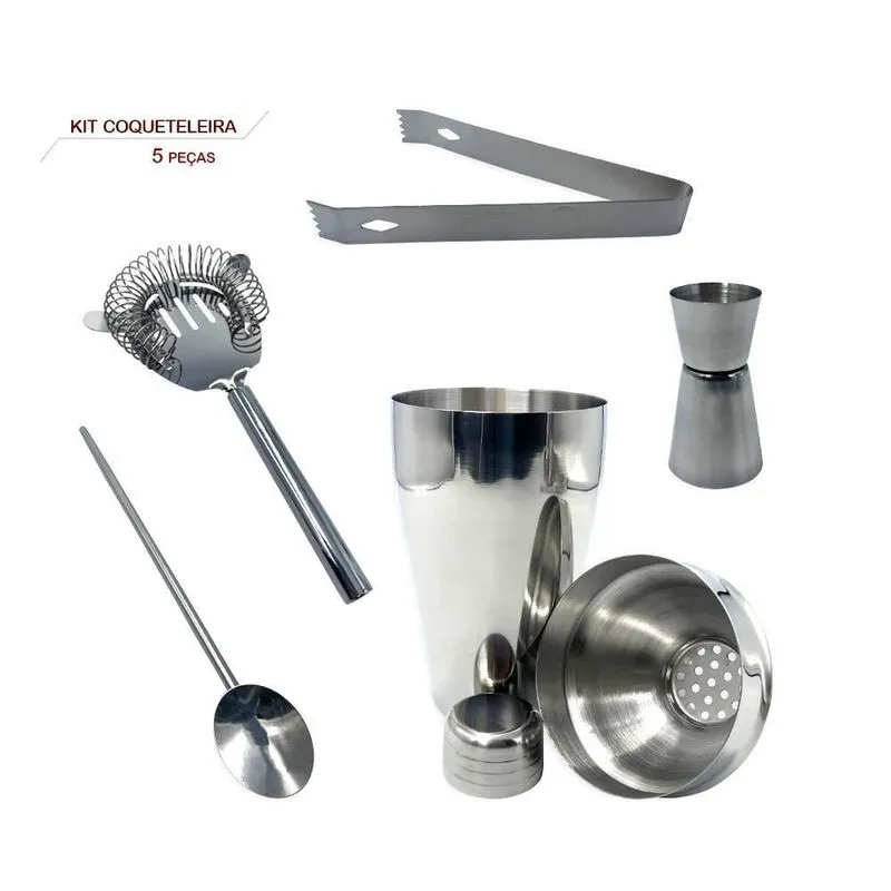 Kit Bar 5pçs Coqueteleira Profissional Inox 550ml Caipirinha