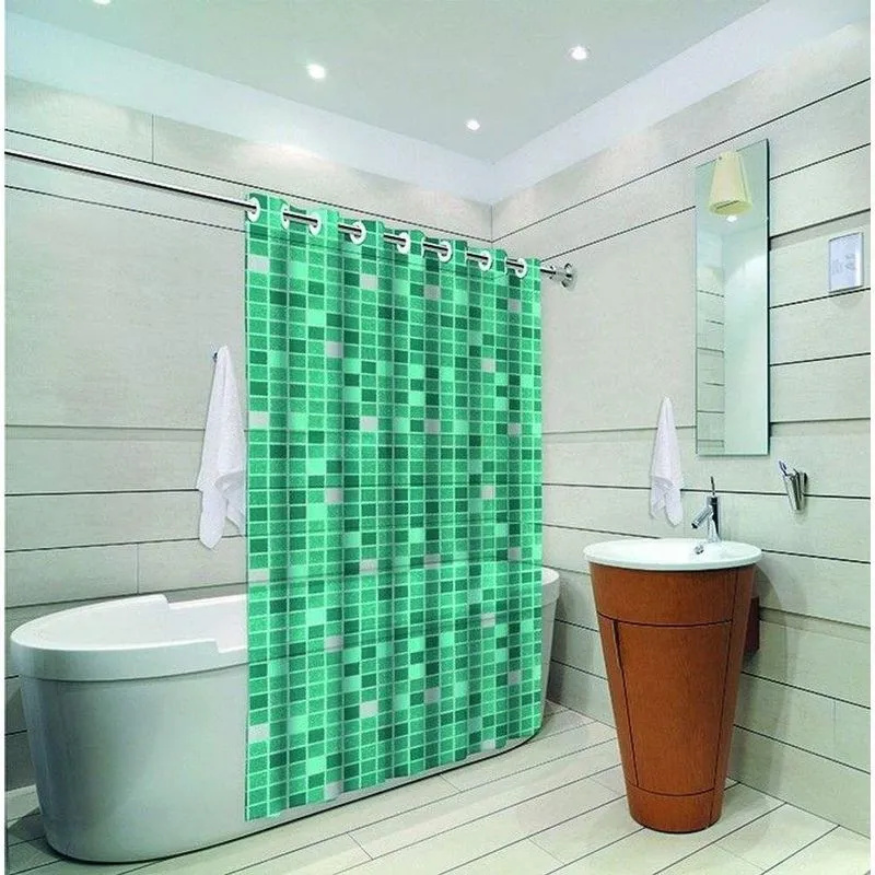 Cortina Para Box De Banheiro PVC Com Ilhós Pastilha Verde Vida Pratika 138cm 198cm