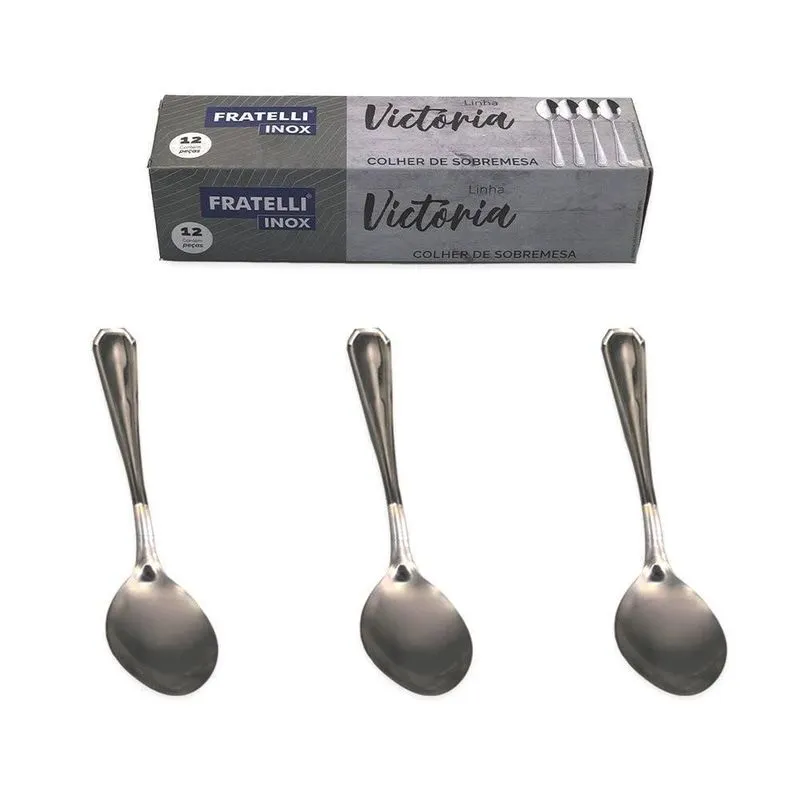 Kit Com 12 Colheres Para Sobremesa Inox Premium De Qualidade