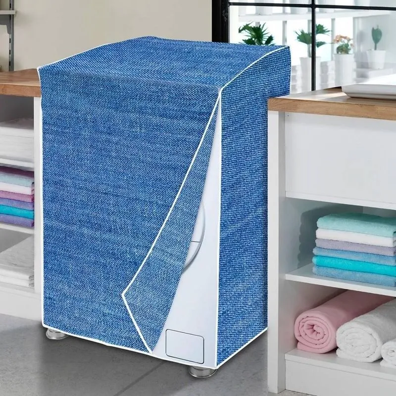Capa Para Máquina De Lavar Gg Flanelada Azul Jeans Frontal