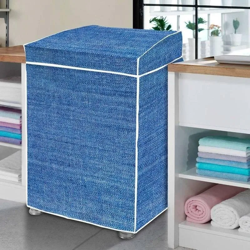 Capa Para Máquina De Lavar P Flanelada Azul Jeans Com Tampa