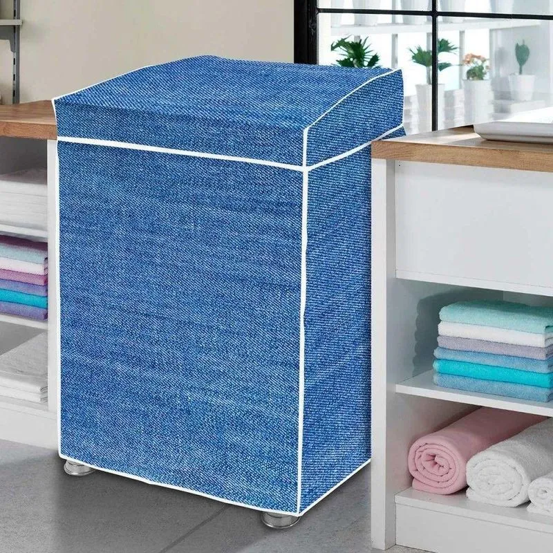 Capa Para Máquina De Lavar G Flanelada Azul Jeans Com Tampa