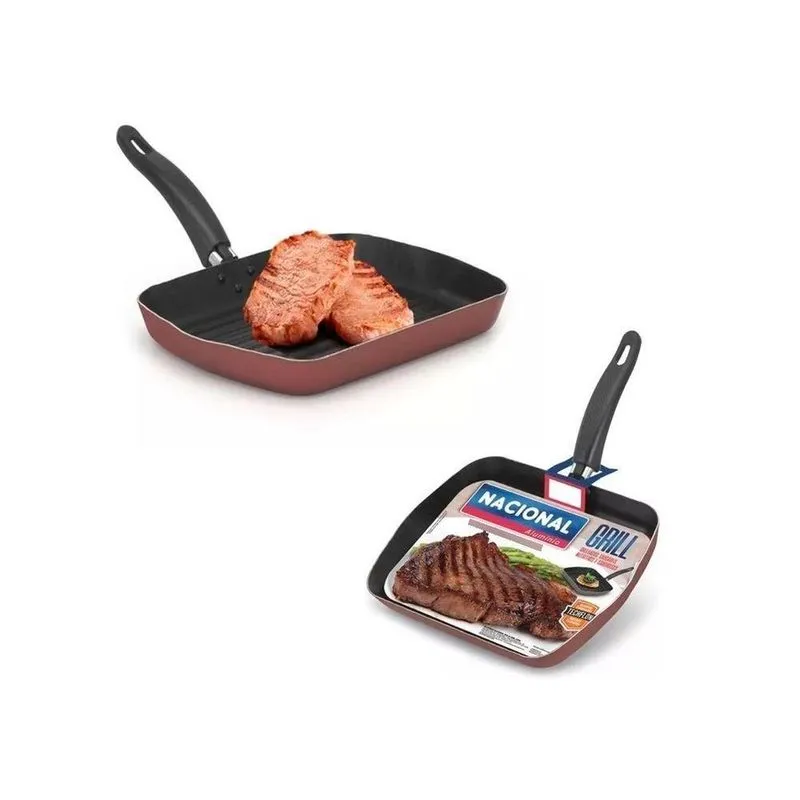 Frigideira Bifeteira Grill Techflon Alumínio Antiaderente 20cm Vermelho