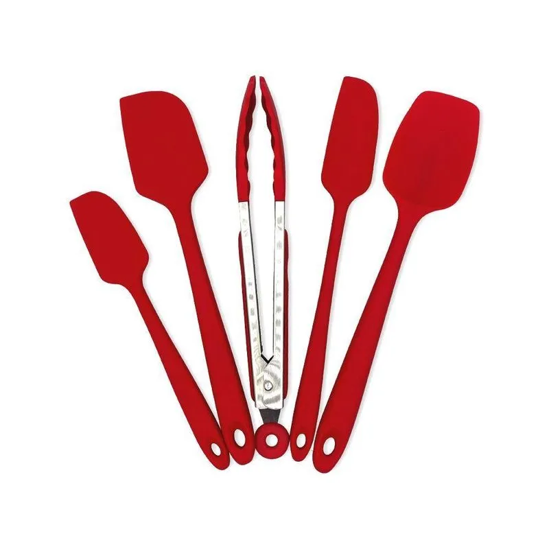 Conjunto De Espátulas + Pegador Em Silicone Vermelho 05 Pçs