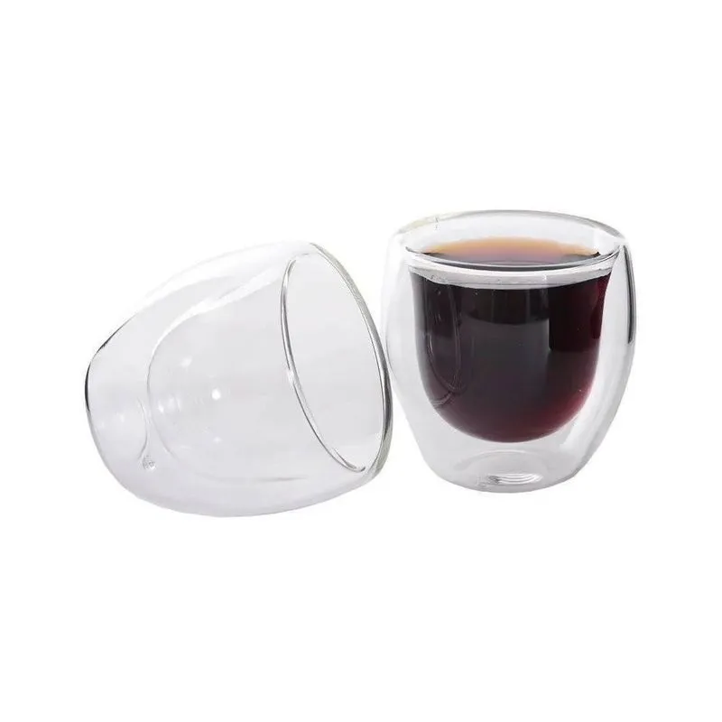 02 Copos De Vidro Borasilicato Duplo 80ml Isolante Térmico