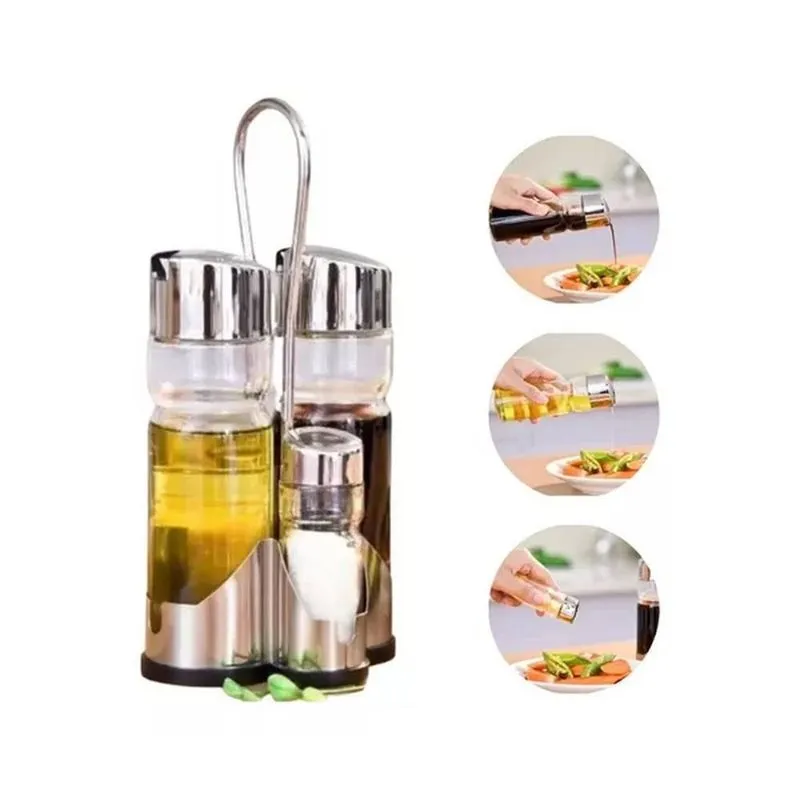 Kit Galheteiro De Mesa Com 05 Peças E Aço Inox E Vidro