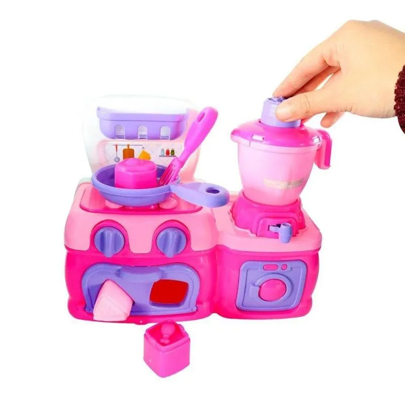 Mini Cozinha Infantil Rosa Com Fogão Forno Liquidificador Acessórios JP Brink