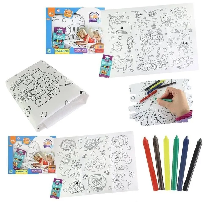 Tapete Para Colorir Lavável Atóxico Caixa De 06 Giz De Cera
