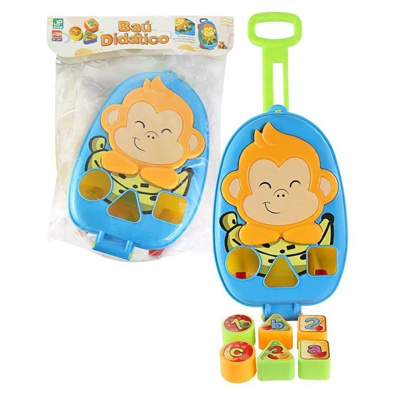 Brinquedo Infantil Baú Didático Macaquinho Com Peças Encaixe Formas Cores Plástico Jp Brink