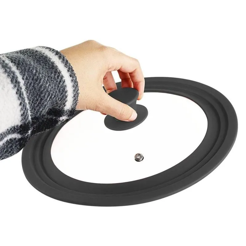 Tampa Universal Vidro Para Panelas Borda De Silicone Preto