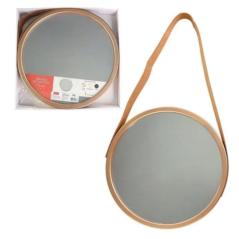Espelho Decorativo De Pendurar Pequeno Redondo 33cm Moldura Plástica
