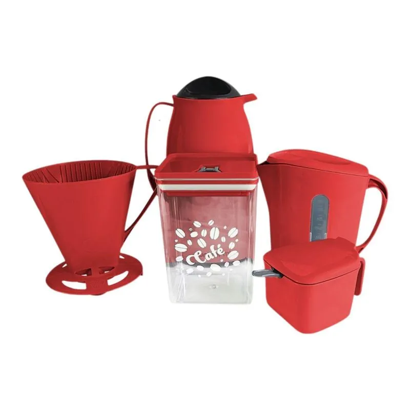 Kit Para Café Completo Super Prático Com 6 Peças Vermelho