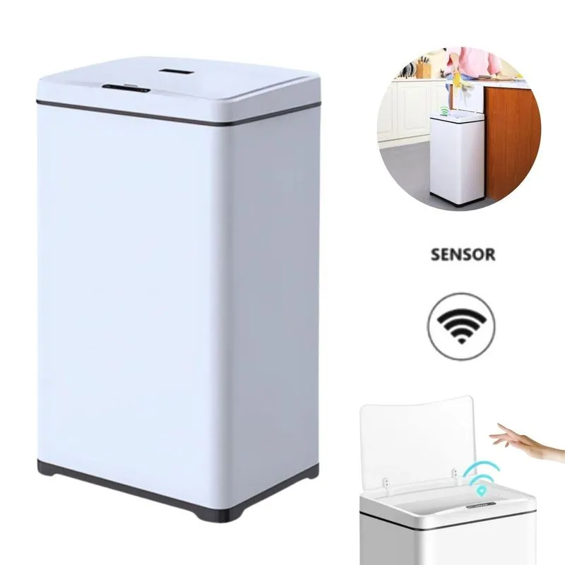 Lixeira Automática Branca Retangular 50 Litros Com Sensor