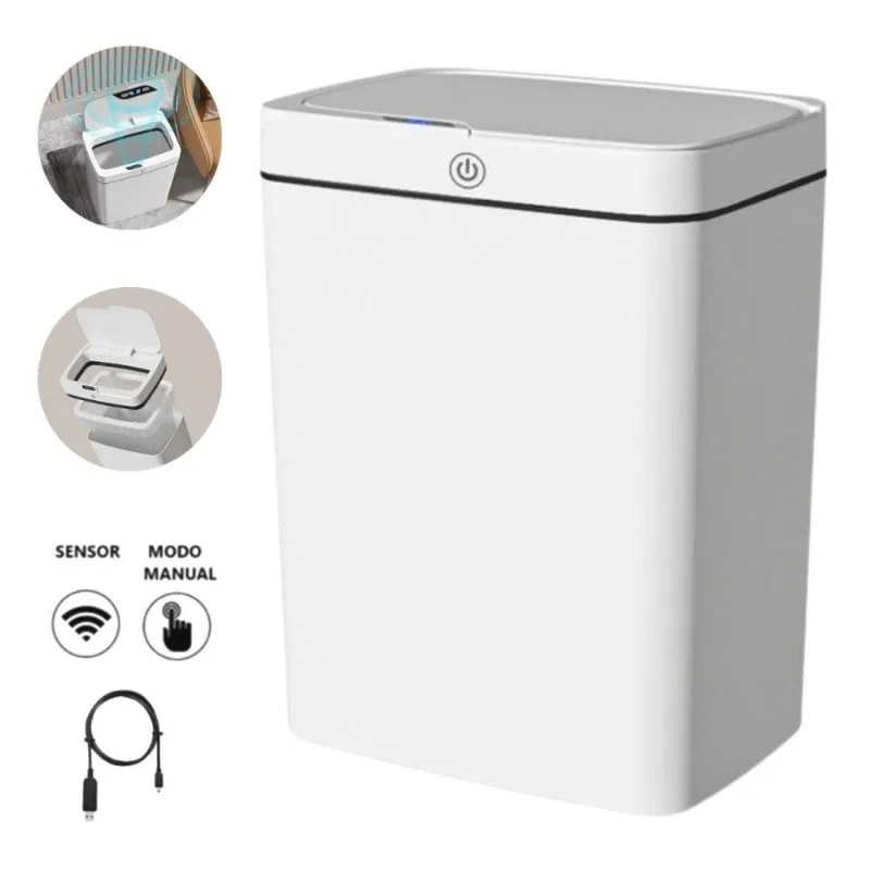 Lixeira Automática Retangular 14 Lts USB com Sensor Branca