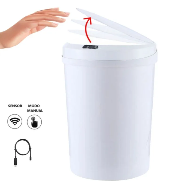 Lixeira Automática Redonda 12 Litros USB com Sensor Branca