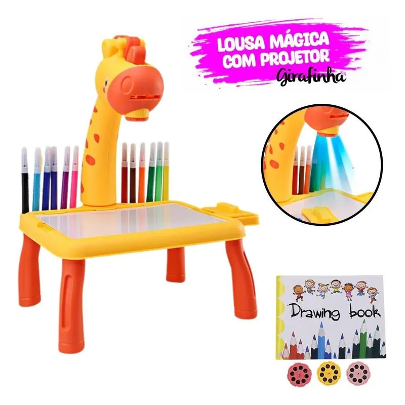 Lousa Mágica Para Desenhar Mesinha C/projetor Girafa Amarela