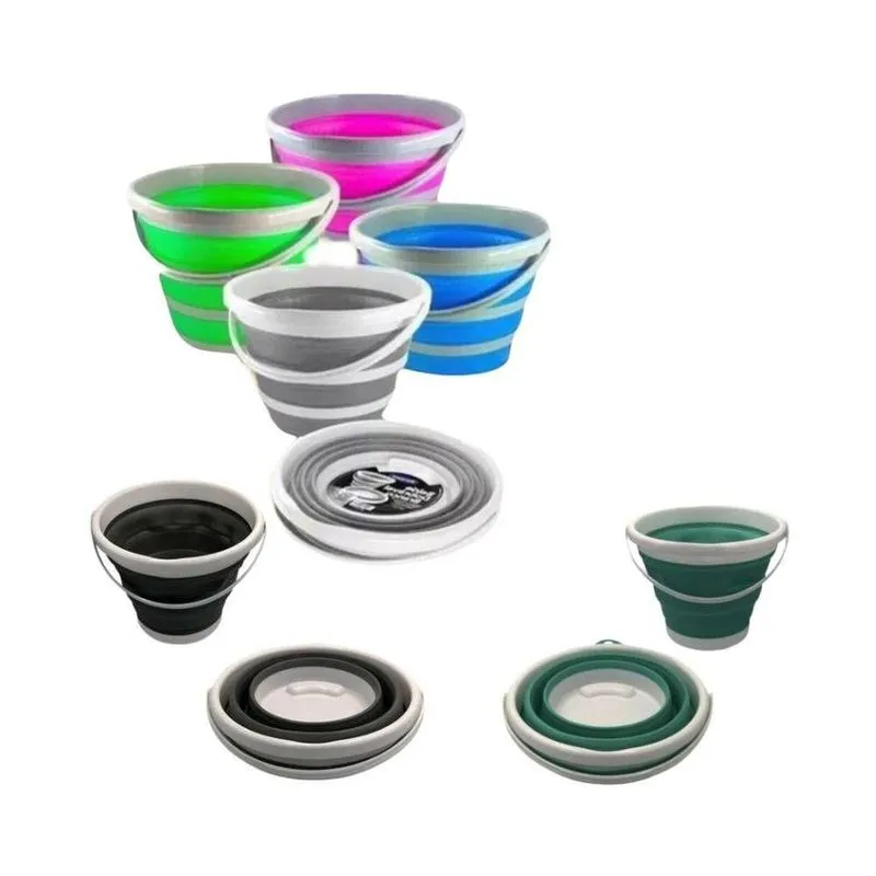 Balde Retratil De Silicone 10 Litros Versatil E Compacto Com Alca Erconomica Para Limpeza E Camping