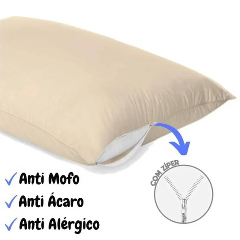 Capa De Travesseiro Bege Com Zíper 49cm X 69cm Anti Ácaros