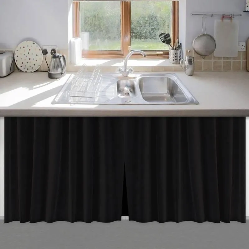 Cortina Para Pia De Cozinha E Tanque Preta 80x138cm