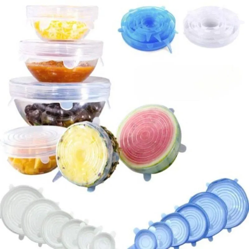 Kit Com 06 Tampas Flexível De Silicone Protege Os Alimentos