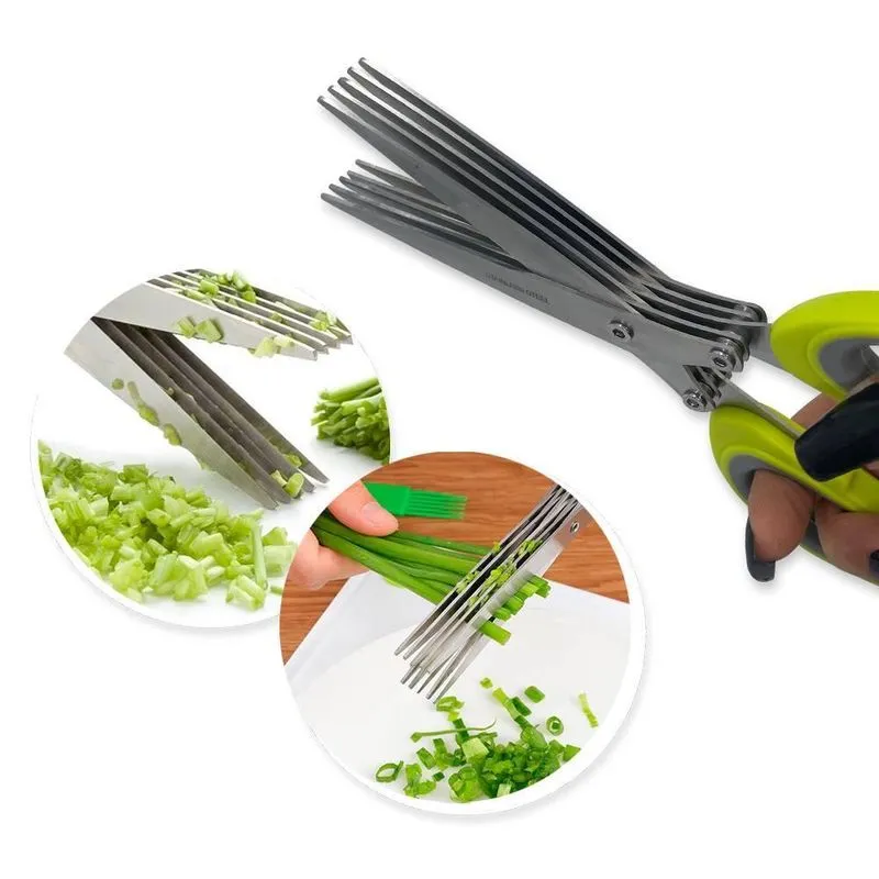 Tesoura Para Picar Alimentos Temperos E Ervas 5 Lâminas Inox