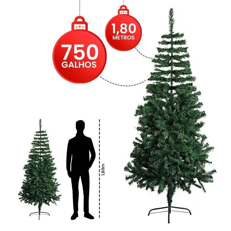 Árvore De Natal Pinheiro De Luxo 1,80 Altura Com 750 Galhos