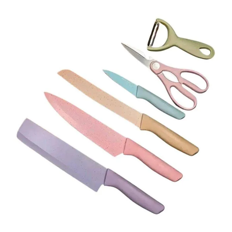 Conjunto De Facas 6 Peças Aço Inoxidável Colorido Cozinha