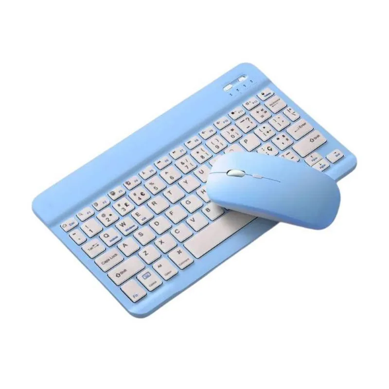 Teclado Sem Fio Azul Recarregável Bluetooth Com Mouse