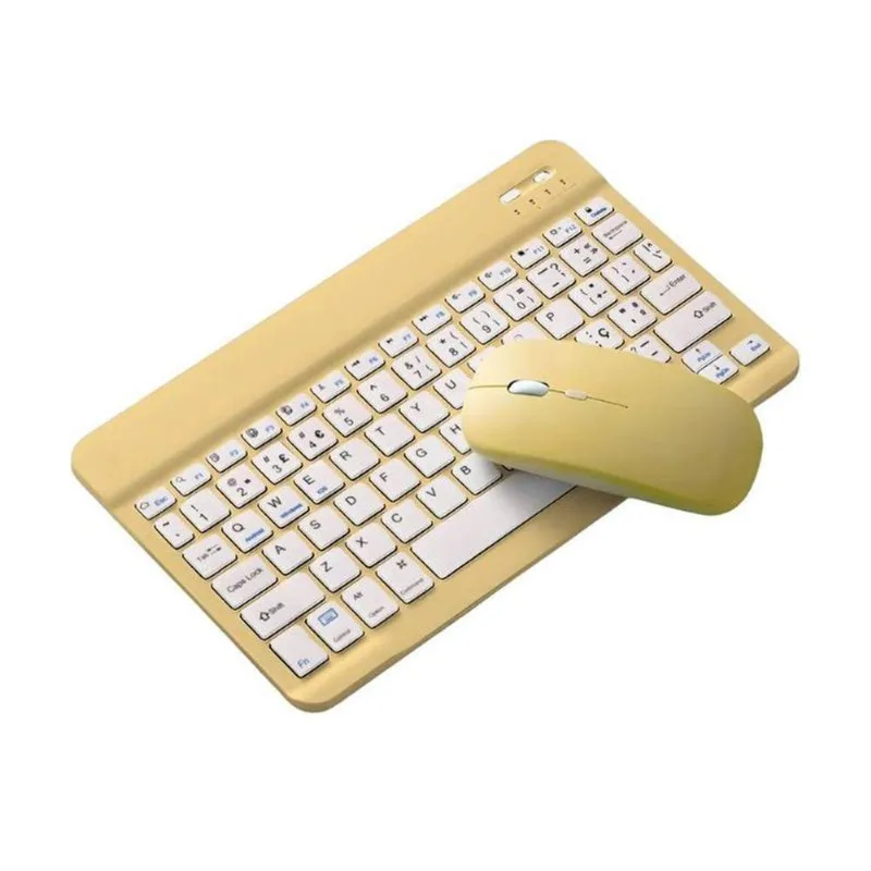 Teclado Sem Fio Amarelo Recarregável Bluetooth Com Mouse