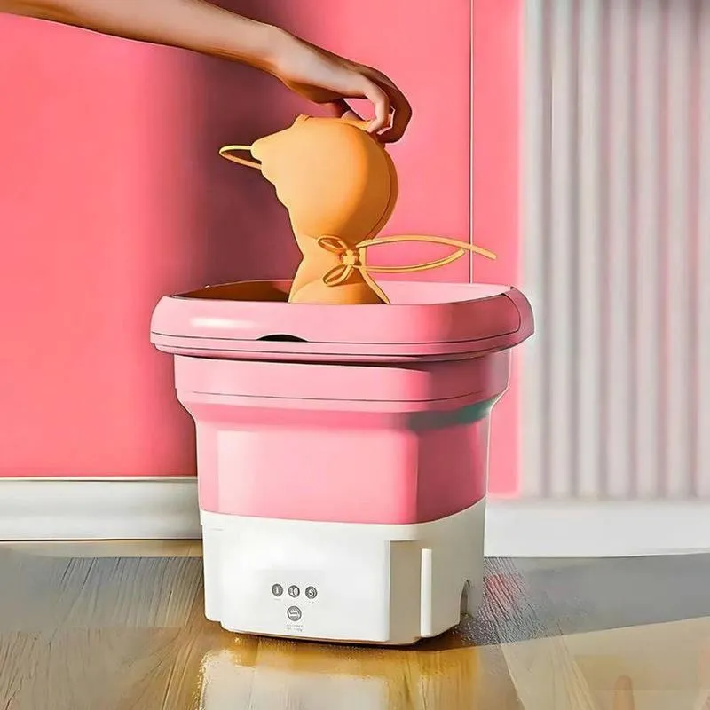 Mini Máquina De Lavar Roupa Rosa Portátil Dobrável Bivolt