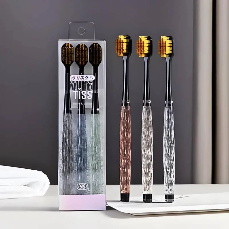 Kit Com 3 Escovas De Dente Com Cabo De Cristal Premium
