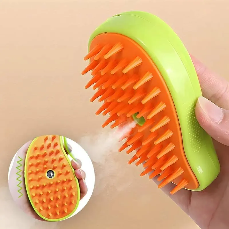 Escova Autolimpante 3 Em 1 Verde Pets A Vapor Com Spray Usb