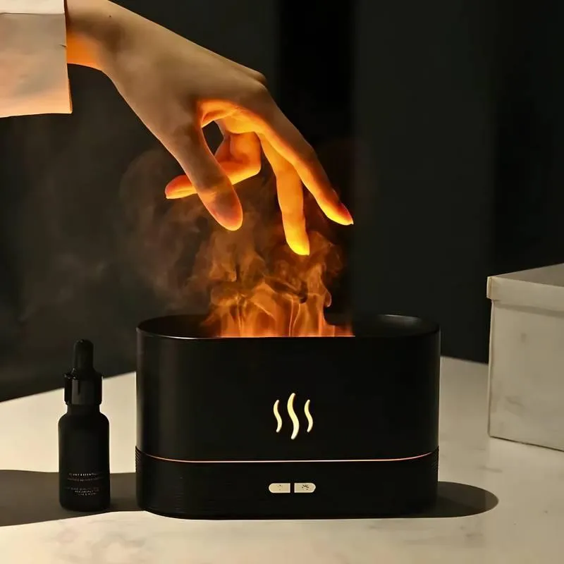 Difusor De Aromas Preto Névoa Modelo De Chama Com Led