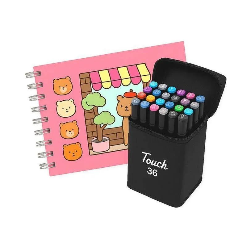 Livro De Colorir Rosa 48 Desenhos + 36 Canetas Marcador