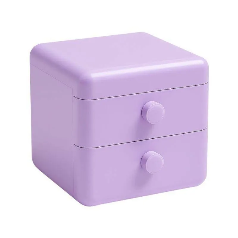 Mini Organizador Roxo 02 Gaveta Armazenamento Joias Objetos