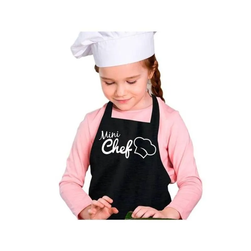 Avental Infantil Mini Chef De Cozinha Ajustável 100% Poliéster Reforçado (PVC) Preto