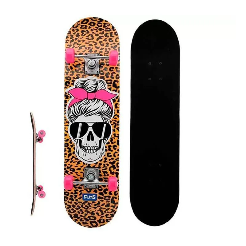 Skate Infantil Feminino Caveira Animal Print Eixo Alumínio