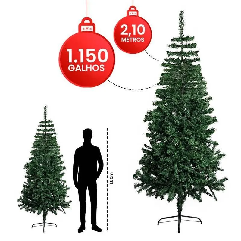 Árvore De Natal Pinheiro Luxo 2,10 Altura Com 1.150 Galhos