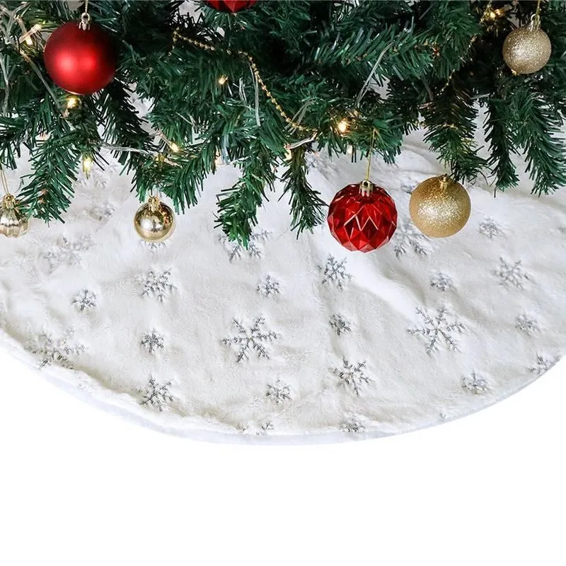 Saia Para Árvore De Natal De Veludo Pelo Alto Branco 90cm