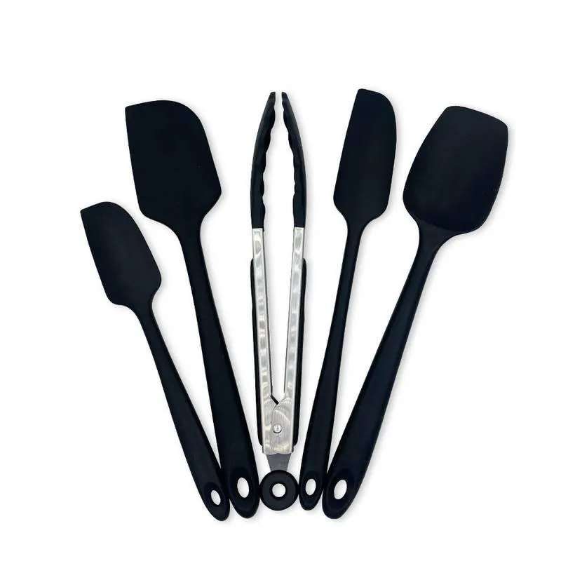 Conjunto De Espátulas + Pegador Em Silicone Preto 05 Peças