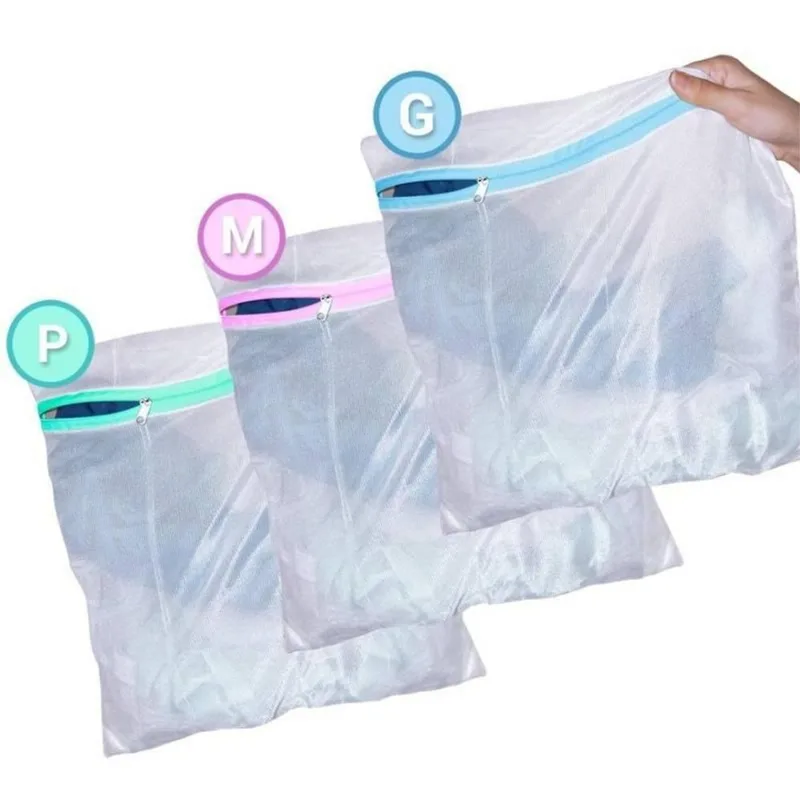 Kit 03 Sacos Protetor Lavagem P M G De Lavar Roupas Delicada