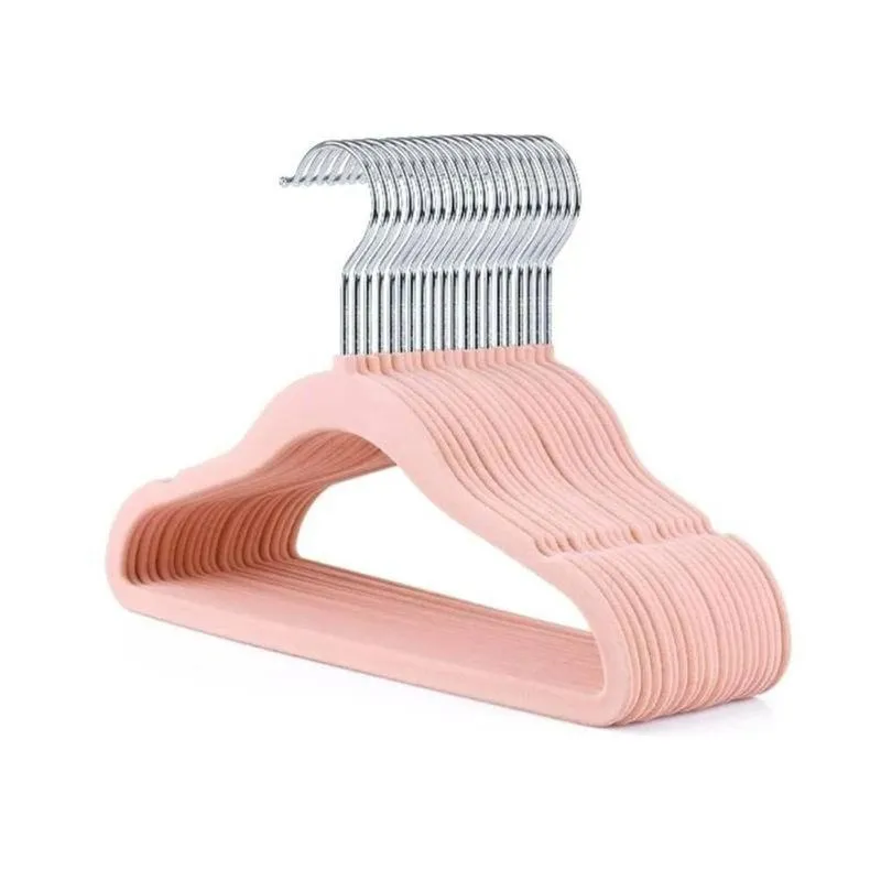 Kit Com 10 Cabides Slim Veludo Infantil Rosa Gancho De Metal