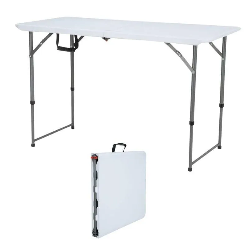 Mesa Dobravel Portatil Retangular Tampo Em Plastico Estrutura Em Aço Altura Ajustavel Branco
