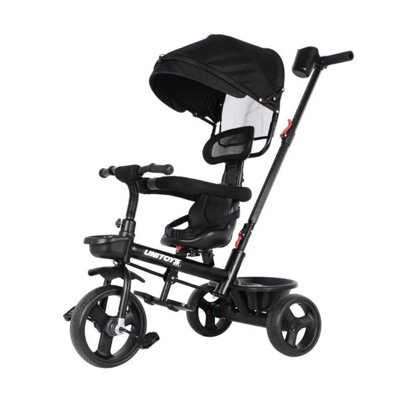 Triciclo Preto Luxo Empurrador Apoio de Pé Proteção Lateral